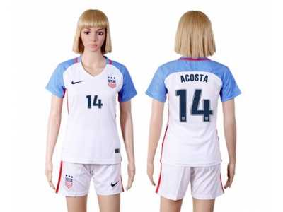 Women\'s USA #14 Acosta Home Soccer Country Jersey