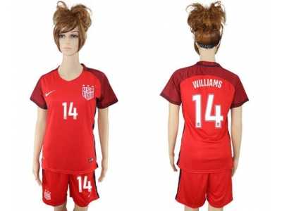 Women's USA #14 Williams Away Soccer Country Jersey