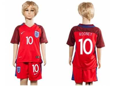 England #10 Rooney Away Kid Soccer Country Jersey