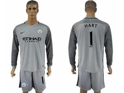 Manchester City #1 Hart Grey Goalkeeper Long Sleeves Soccer Club Jersey
