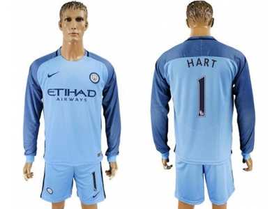 Manchester City #1 Hart Home Long Sleeves Soccer Club Jersey