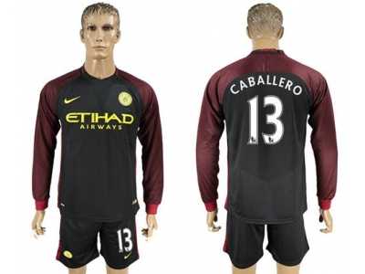Manchester City #13 Caballero Away Long Sleeves Soccer Club Jersey