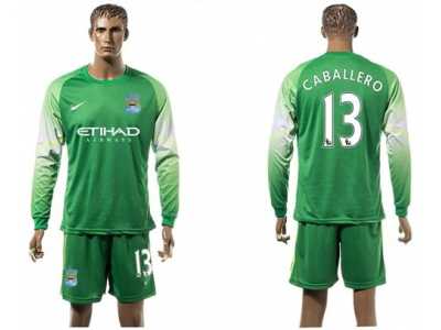 Manchester City #13 Caballero Green Goalkeeper Long Sleeves Soccer Club Jersey
