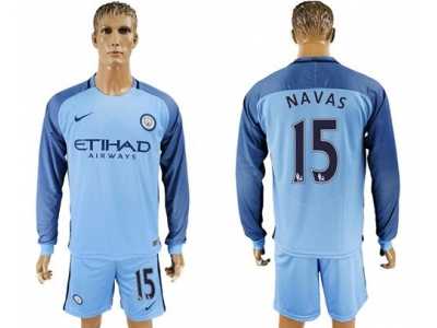 Manchester City #15 Navas Home Long Sleeves Soccer Club Jersey