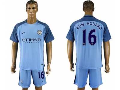 Manchester City #16 Kun Aguero Home Soccer Club Jersey