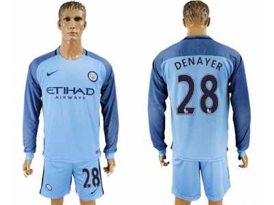 Manchester City #28 Denayer Home Long Sleeves Soccer Club Jersey