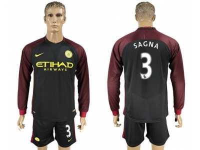 Manchester City #3 Sagna Away Long Sleeves Soccer Club Jersey