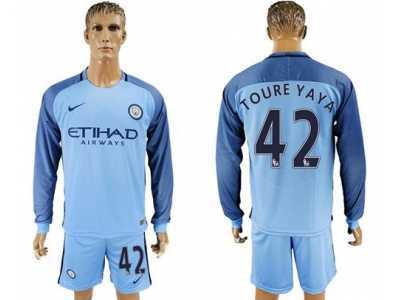 Manchester City #42 Toure Yaya Home Long Sleeves Soccer Club Jersey