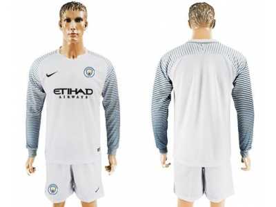 Manchester City Blank White Goalkeeper Long Sleeves Soccer Club Jersey