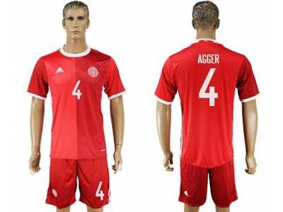 Danmark #4 Agger Red Home Soccer Country Jersey