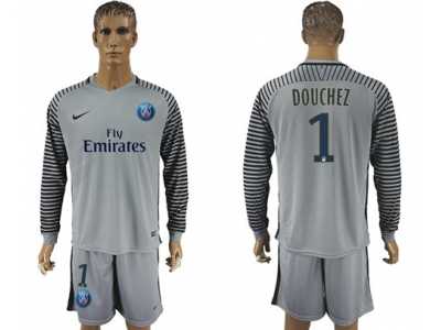 Paris Saint-Germain #1 Douchez Grey Goalkeeper Long Sleeves Soccer Club Jersey