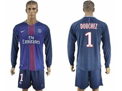Paris Saint-Germain #1 Douchez Home Long Sleeves Soccer Club Jersey