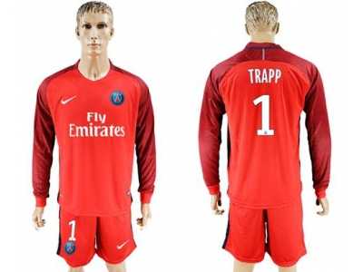Paris Saint-Germain #1 Trapp Red Long Sleeves Soccer Club Jersey