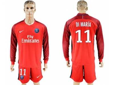 Paris Saint-Germain #11 Di Maria Red Long Sleeves Soccer Club Jersey