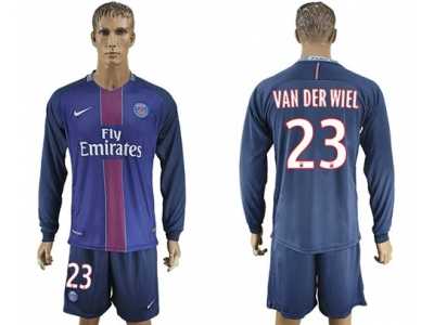 Paris Saint-Germain #23 Van Der Wiel Home Long Sleeves Soccer Club Jersey
