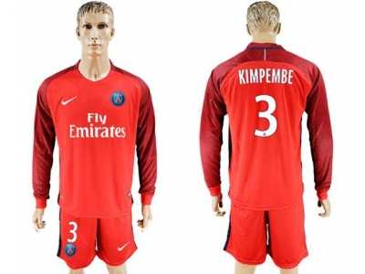 Paris Saint-Germain #3 Kimpembe Red Long Sleeves Soccer Club Jersey