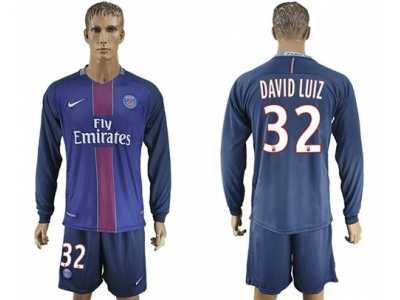 Paris Saint-Germain #32 David Luiz Home Long Sleeves Soccer Club Jersey