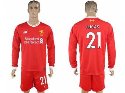 Liverpool #21 Lucas Home Long Sleeves Soccer Club Jersey