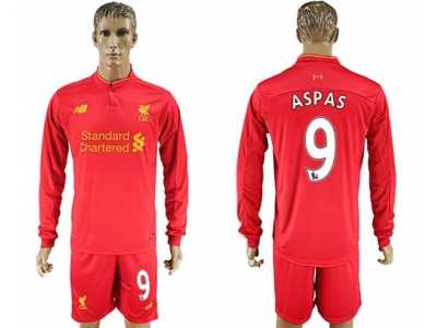Liverpool #9 Aspas Home Long Sleeves Soccer Club Jersey