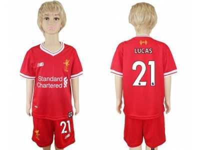 Liverpool #21 Lucas Red Home Kid Soccer Club Jersey