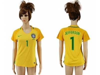 Women's Brazil #1 Jefferson Home Soccer Country Jersey