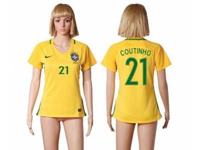 Women's Brazil #21 Coutinho Home Soccer Country Jersey