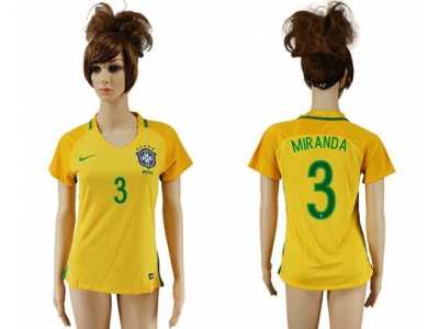 Women's Brazil #3 Miranda Home Soccer Country Jersey
