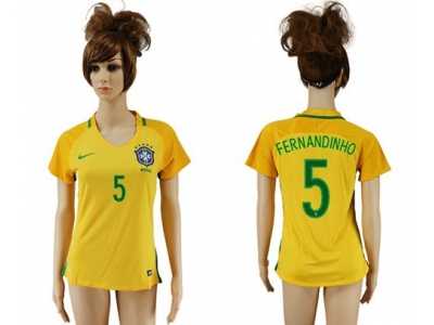 Women's Brazil #5 Fernandinho Home Soccer Country Jersey