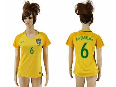 Women's Brazil #6 Kasmirski Home Soccer Country Jersey