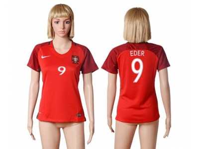 Women's Portugal #9 Eder Home Soccer Country Jersey
