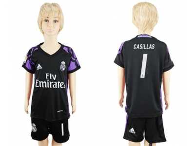 Real Madrid #1 Casillas Black Kid Soccer Club Jersey