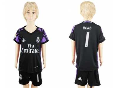 Real Madrid #1 Navas Black Kid Soccer Club Jersey
