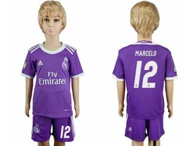 Real Madrid #12 Marcelo Away Kid Soccer Club Jersey