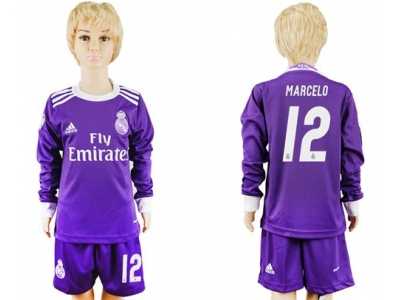 Real Madrid #12 Marcelo Away Long Sleeves Kid Soccer Club Jersey