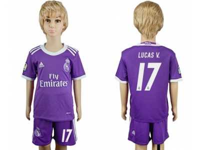 Real Madrid #17 Lucas V. Away Kid Soccer Club Jersey