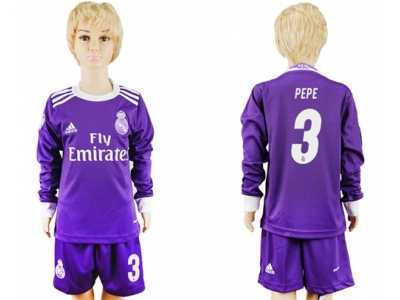 Real Madrid #3 Pepe Away Long Sleeves Kid Soccer Club Jersey