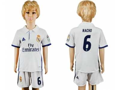 Real Madrid #6 Nacho White Home Kid Soccer Club Jersey