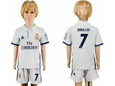 Real Madrid #7 Ronaldo White Home Kid Soccer Club Jersey