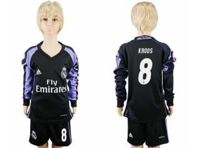 Real Madrid #8 Kroos Sec Away Long Sleeves Kid Soccer Club Jersey