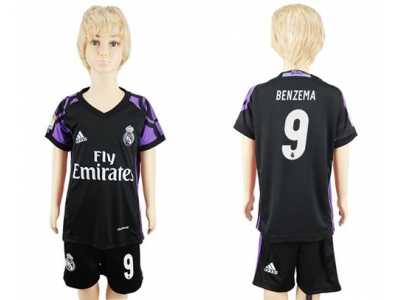 Real Madrid #9 Benzema Black Kid Soccer Club Jersey