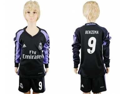 Real Madrid #9 Benzema Sec Away Long Sleeves Kid Soccer Club Jersey