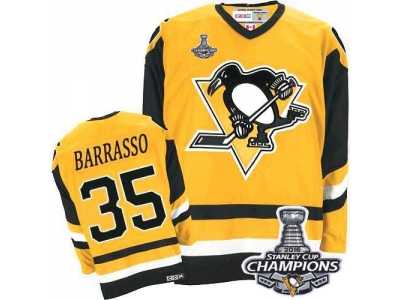 Men's CCM Pittsburgh Penguins #35 Tom Barrasso Premier Yellow Throwback 2016 Stanley Cup Champions NHL Jersey