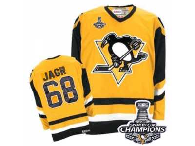 Men's CCM Pittsburgh Penguins #68 Jaromir Jagr Premier Yellow Throwback 2016 Stanley Cup Champions NHL Jersey