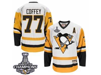 Men's CCM Pittsburgh Penguins #77 Paul Coffey Premier White Throwback 2016 Stanley Cup Champions NHL Jersey