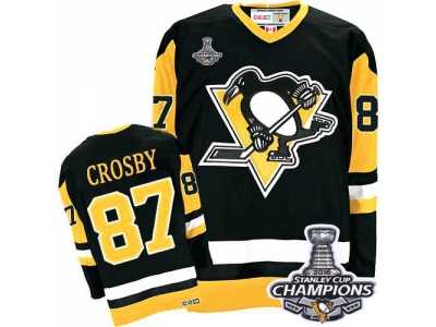 Men's CCM Pittsburgh Penguins #87 Sidney Crosby Premier Black Throwback 2016 Stanley Cup Champions NHL Jersey