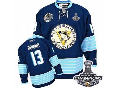 Men's Reebok Pittsburgh Penguins #13 Nick Bonino Premier Navy Blue Third Vintage 2016 Stanley Cup Champions NHL Jersey