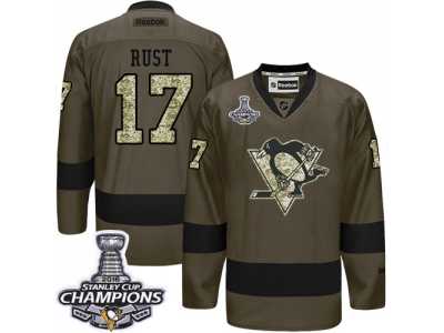 Men's Reebok Pittsburgh Penguins #17 Bryan Rust Premier Green Salute to Service 2016 Stanley Cup Champions NHL Jersey