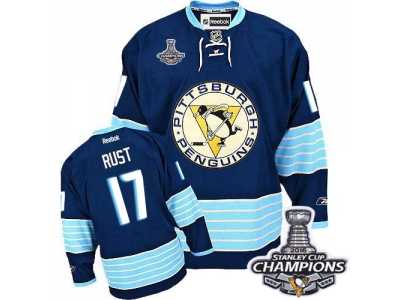 Men's Reebok Pittsburgh Penguins #17 Bryan Rust Premier Navy Blue Third Vintage 2016 Stanley Cup Champions NHL Jersey