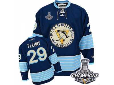 Men's Reebok Pittsburgh Penguins #29 Marc-Andre Fleury Premier Navy Blue Third Vintage 2016 Stanley Cup Champions NHL Jersey