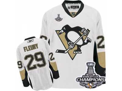 Men's Reebok Pittsburgh Penguins #29 Marc-Andre Fleury Premier White Away 2016 Stanley Cup Champions NHL Jersey